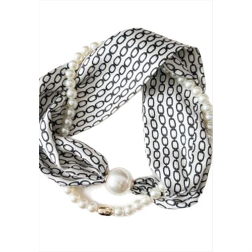 TIM OG SIMONSEN TØRKLÆDE, KIM SCARF W. MAGNETIC PEARL AND NECKLAGE, BLACK/WHITE